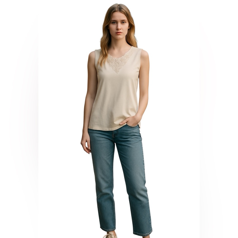 Notations Embellished White Tank Top, size S